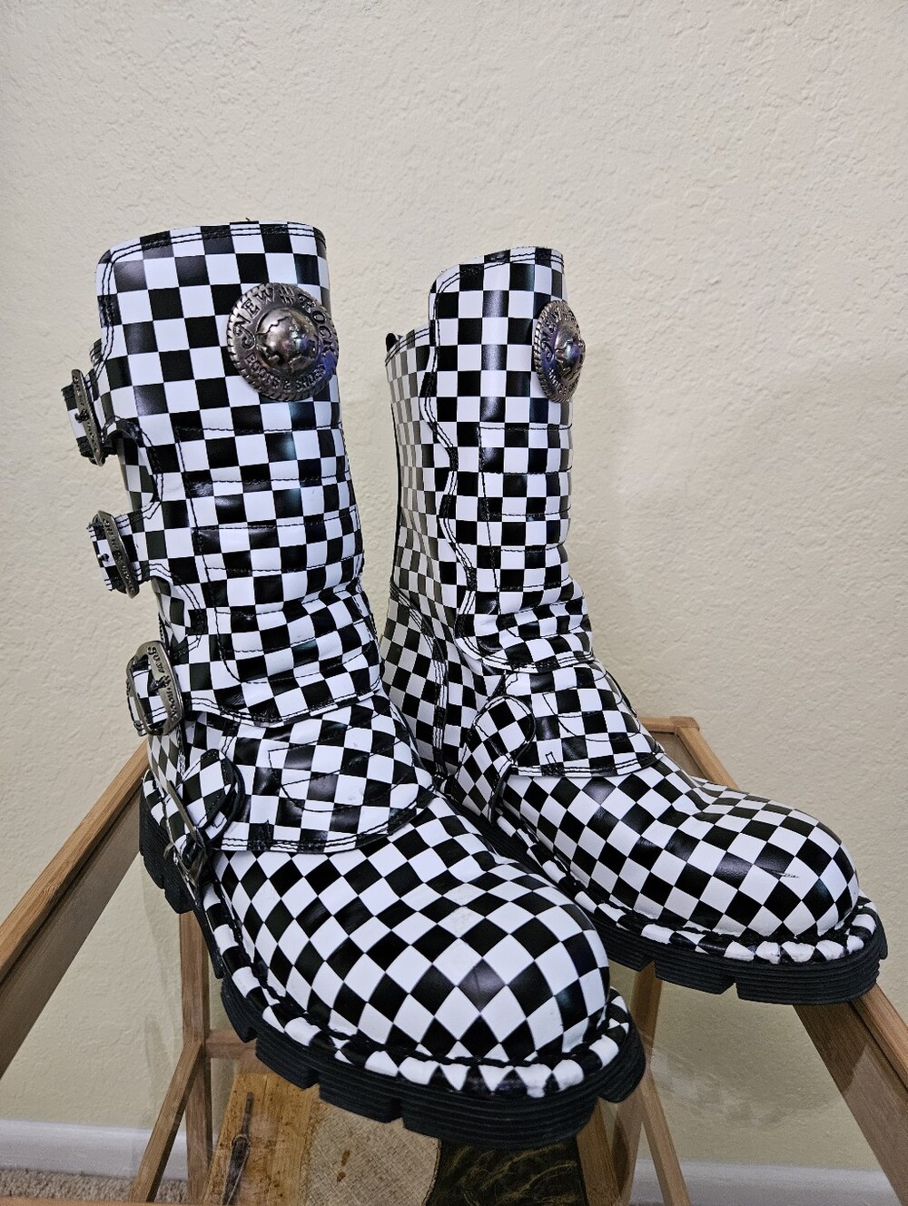 Black & White Checkerboard Women's Boots - Statement Fashion Boot